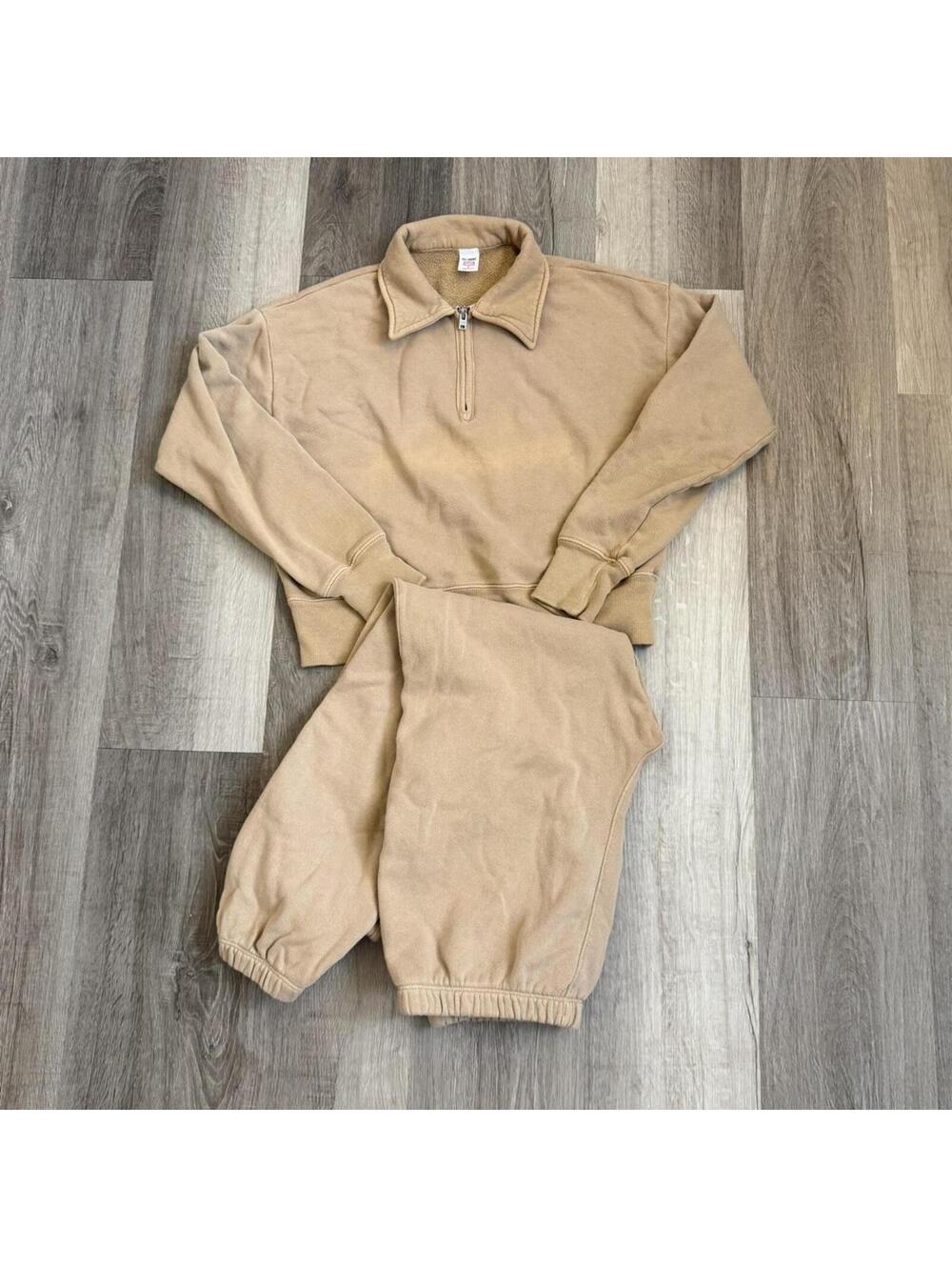 Re/Done Tan quarter zip sweatshirt small and Medium sweatpants set #loungewear